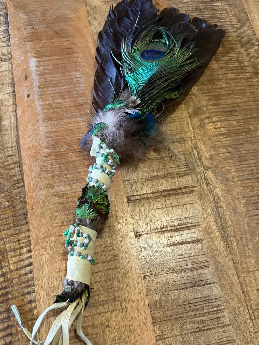 Handmade Beaded Shaman Smudge Feather